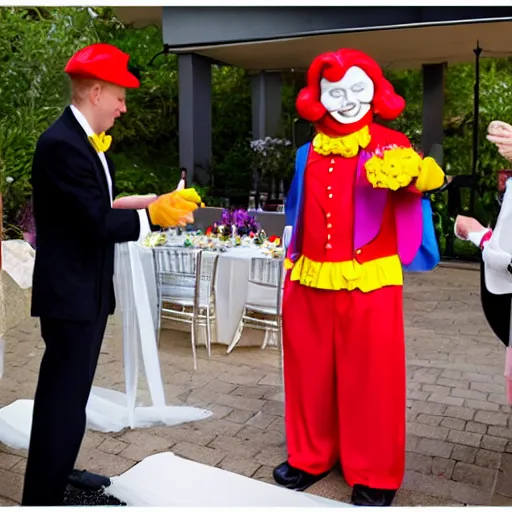 Prompt: ronald mcdonald officiating a wedding