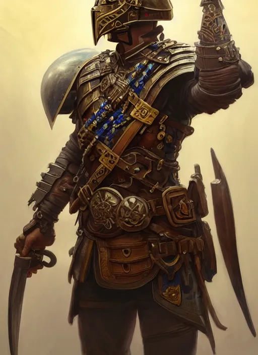 Image similar to upper body shot of a warrior with Ukrainian flag, D&D, handsome, fantasy, intricate, military helmet, pile of skulls in the background, steampunk, elegant, highly detailed, digital painting, artstation, concept art, smooth, sharp focus, illustration, art by artgerm and greg rutkowski and alphonse mucha