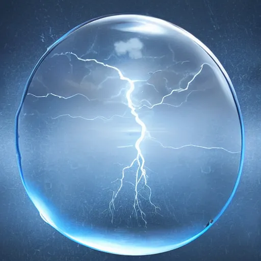 Image similar to thunder storm caught inside a bubble, lightning, clouds, rain inside a bubble digital art trending on artstation