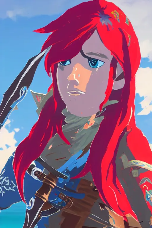 Image similar to an in game portrait of sidon from the legend of zelda breath of the wild, breath of the wild art style.