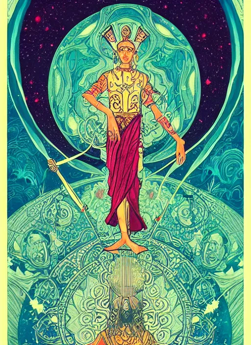 Image similar to beautiful tarot illustration of the hierophant, in the style of james jean and victo ngai, mystical colors, trending on artstation