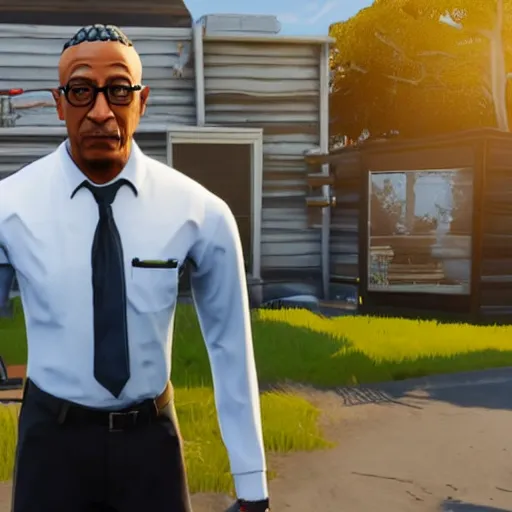 Image similar to Gus Fring in fortnite, unimpressed