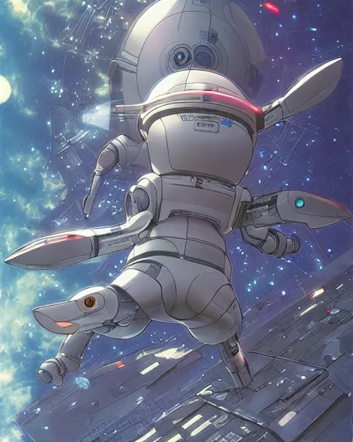 Image similar to spaceship in the form of a rodent, cybernetic enhancements, art by makoto shinkai and alan bean, yukito kishiro