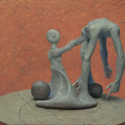 Prompt: a detailed, impasto painting by shaun tan and louise bourgeois of an abstract forgotten sculpture by ivan seal and the caretaker ( 1 9 0 0 )