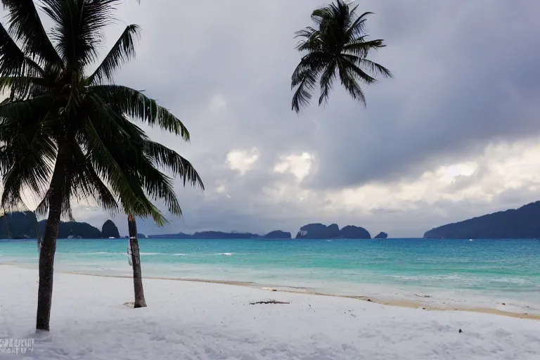 Prompt: snowy Phuket beach