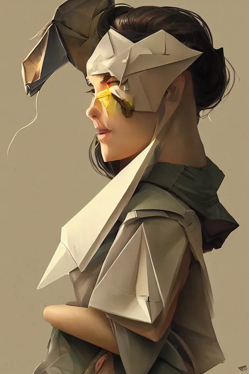 Image similar to origami garbage collector, highly detailed, digital painting, Trending on artstation , HD quality, by artgerm and greg rutkowski and alphonse mucha, dramatic light, octane