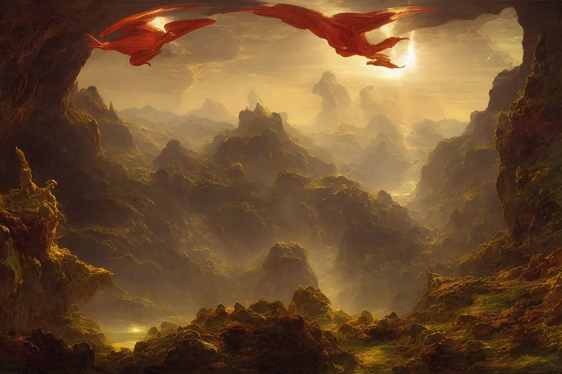 Image similar to impossible floating alien archipielago, concept art by albert biertadt, thomas cole, frederic edwin church, hudson river school, majestic, awe - inspiring, breathtaking