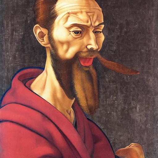 Image similar to portrait painting of surprising Michelangelo di Lodovico with topknot in the style of japanese cartoon