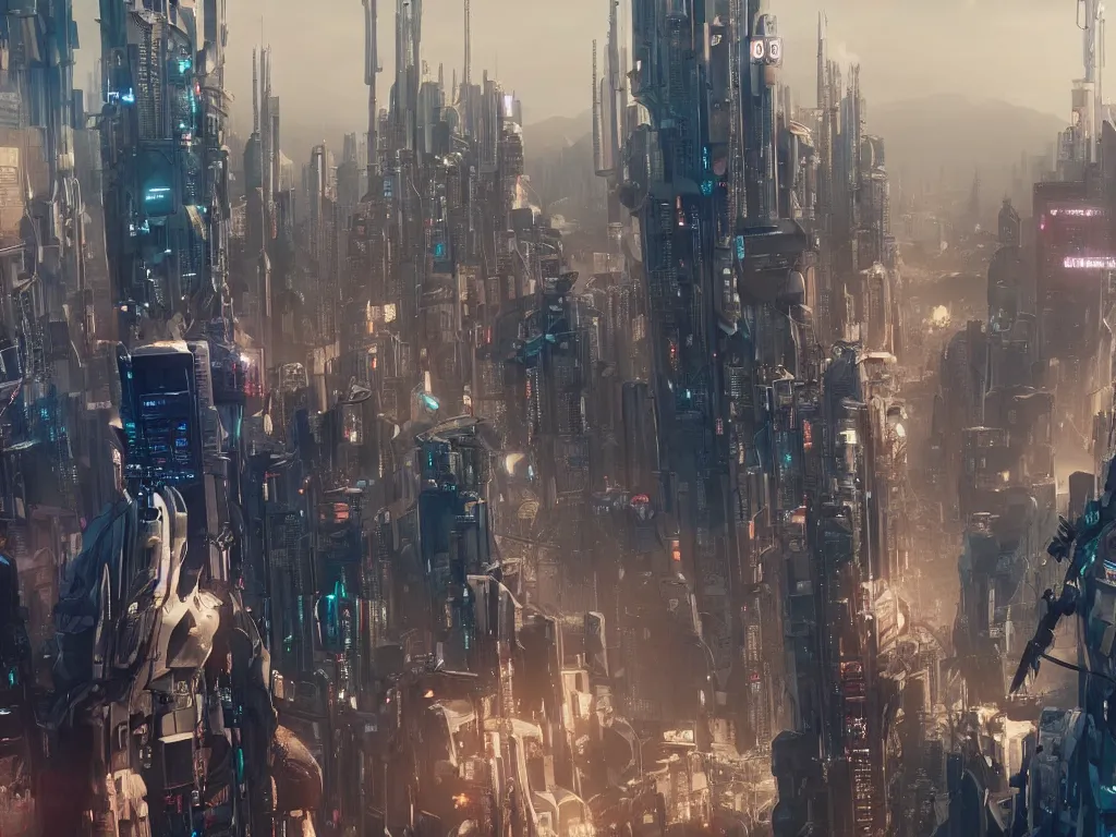 Image similar to the cyberpunk feeling ty - 1 5 4 above a future city, amazing futuristic, scientific and technological sense. cinematic lighting, hyperdetailed, extra wide, japanese animation, greg rutkowski, james gurney, johannes voss.