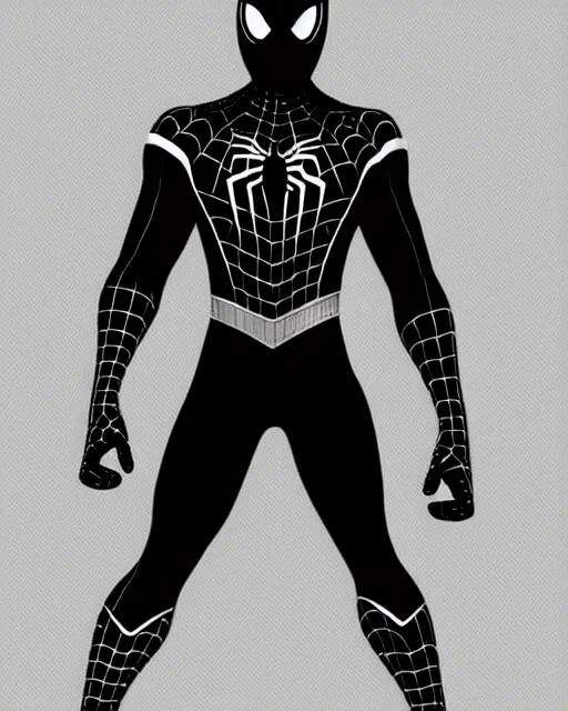 Image similar to photorealistic, hyperdetailed sketch of black spider - man suit with white webbing by insomniac games