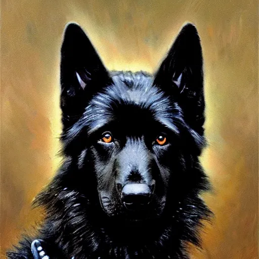 Image similar to a portrait of a man black german shepard dogman canine star trek the next generation. highly detailed painting by gaston bussiere, craig mullins, j. c. leyendecker, furry
