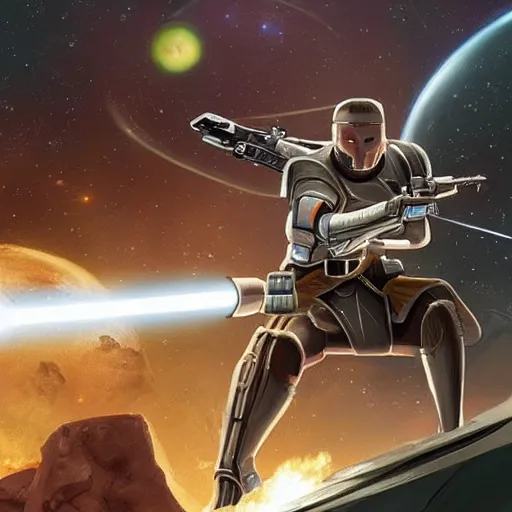 Prompt: a scene out of a space opera, similar to star wars, knights of the old republic, cinematic