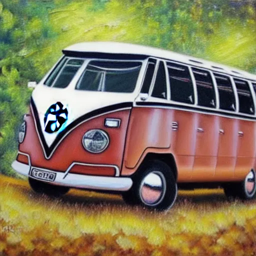 Image similar to a detailed oil painting of a vw bus