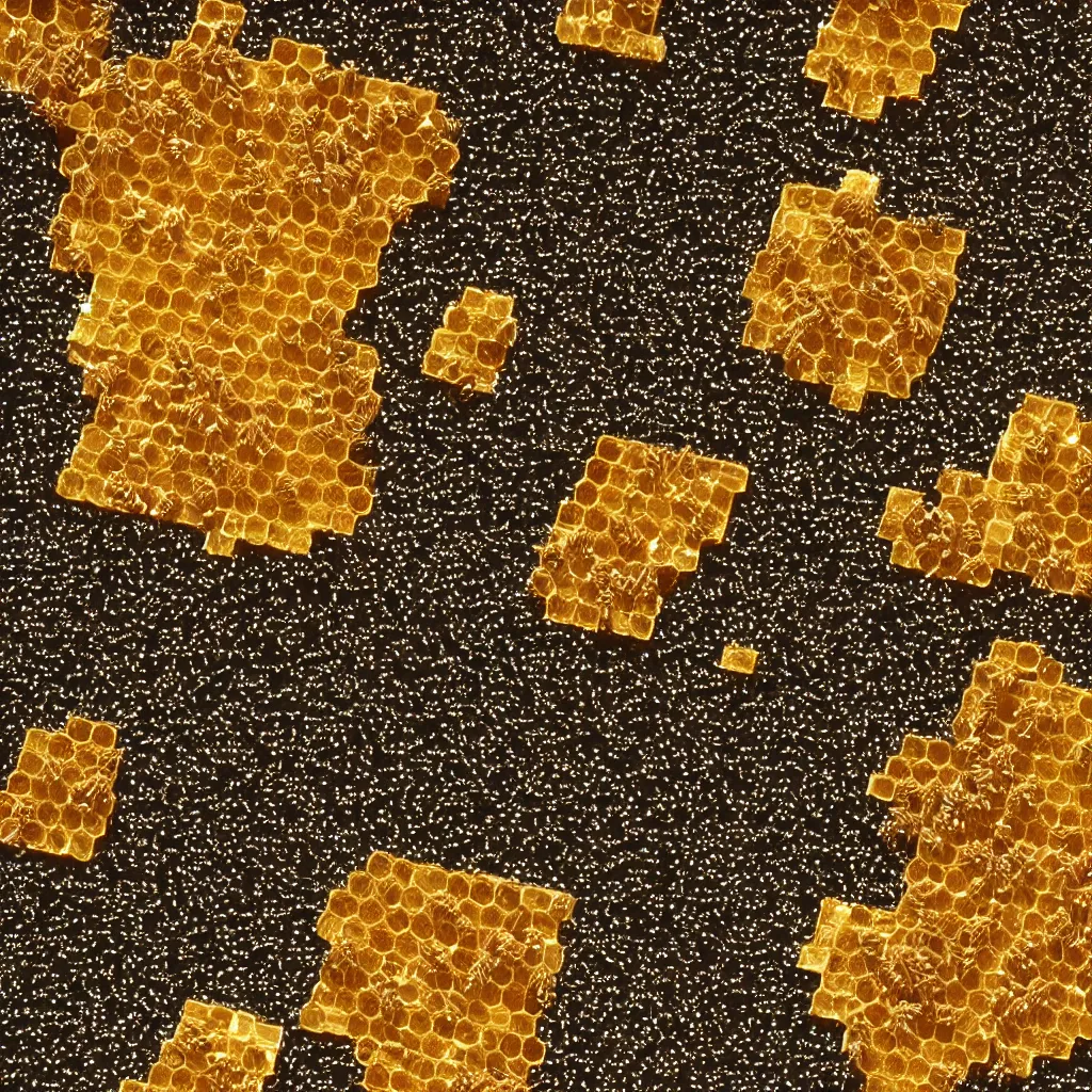 Prompt: james webb telecsope in space, made out of honey, with bees flying around it