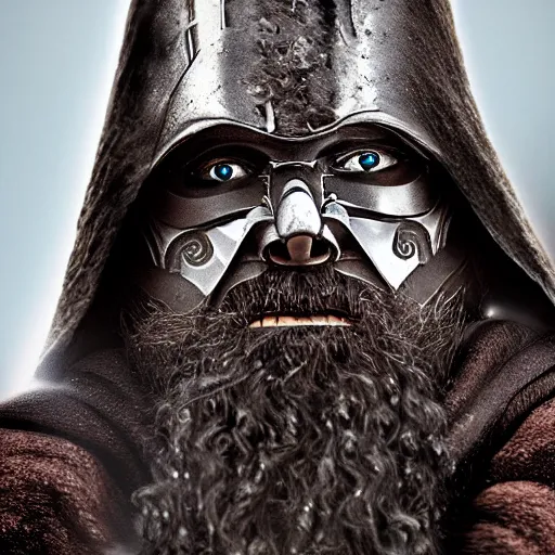 Prompt: darth vador as a dwarf warrior in the lords of the rings. portrait, ultra realistic, 4k, 8k