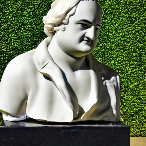 Image similar to a sculpture by canova with the likeness of john belushi in the blues brothers film