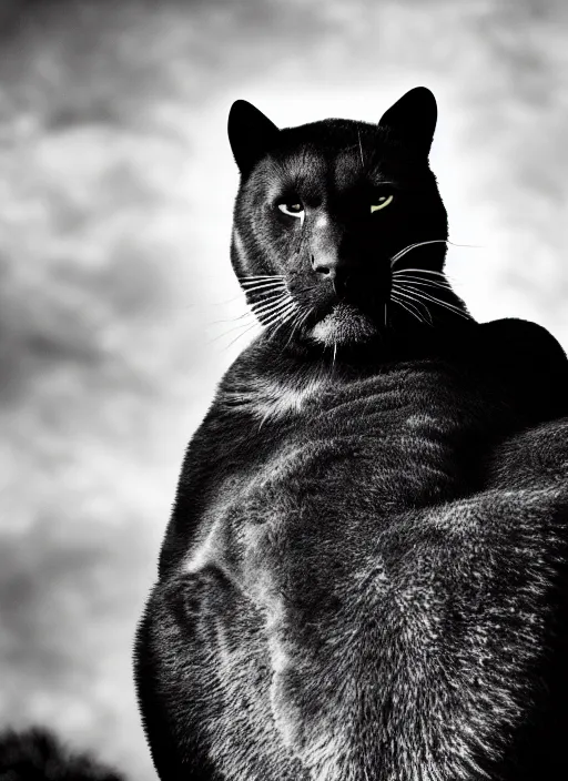 Image similar to black panther black and white portrait white sky in background