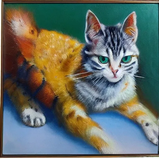 Prompt: Turuncu arka plan üstünde iki kedi pinpon oynuyorlar, oil painting