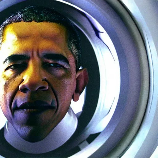 Prompt: A still of Obama in 2001:A Space Odyssey