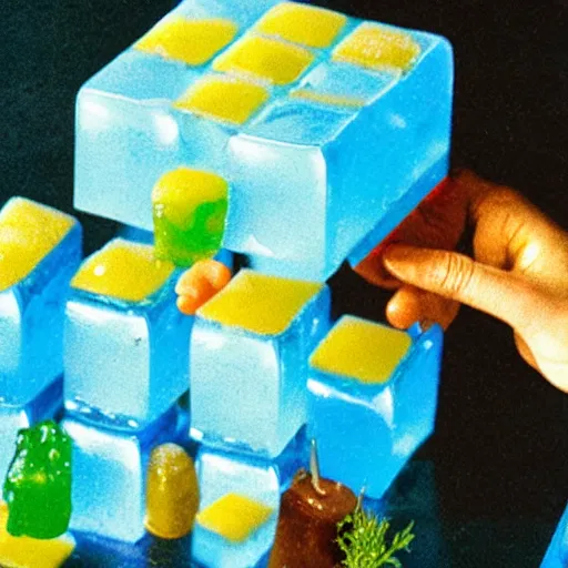 Image similar to gelatinous cubes being processed into magic items with the juice made from their bodies, d & d, industry magazine photo