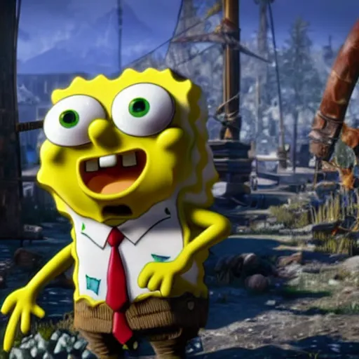 Image similar to Spongebob in The Witcher 3, gameplay, 8k, HD