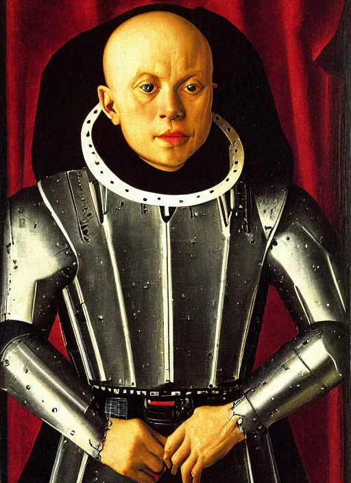 Image similar to a portrait of ED209 by Jan van Eyck