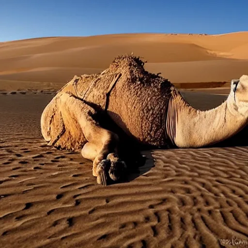 Image similar to deceased camel in the desert covered by a thin layer of sand