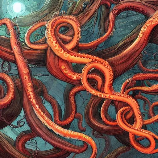 Image similar to tentacles covering earth, sci - fi, twisted tentacles, amazing 4 k high quality digital art, trending on artstation, award - winning