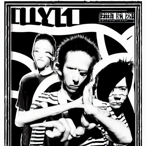 Image similar to black on white graphic design cover punk band in style of eric hu, y 2 k, brutalism, acid, techno
