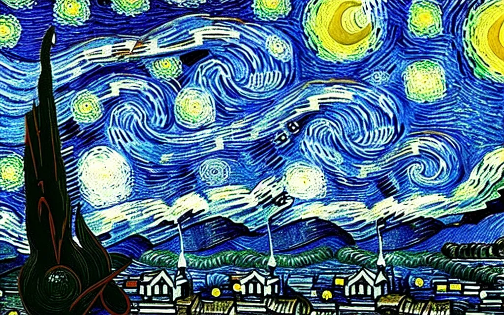 Image similar to star wars logo in the sky of the starry night by van gogh high details