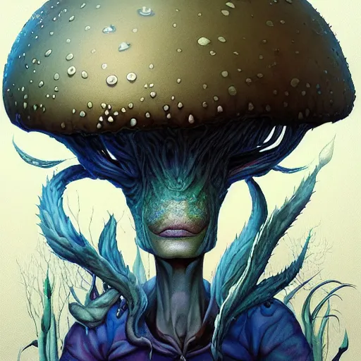 Image similar to mushroom mohawk projector portrait by gaston bussierre and charles vess and james jean and erik jones and rhads, inspired by rick and morty, epic, funny, huge scale, beautiful fine face features, intricate high details, sharp, ultradetailed