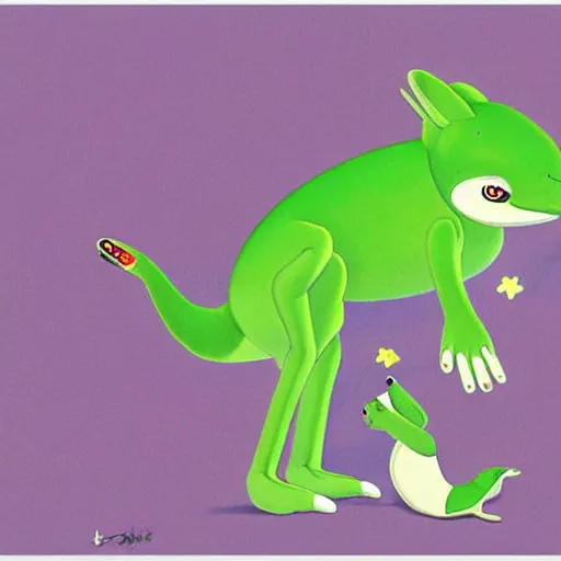 Image similar to a happy green kangaroo by chiho aoshima