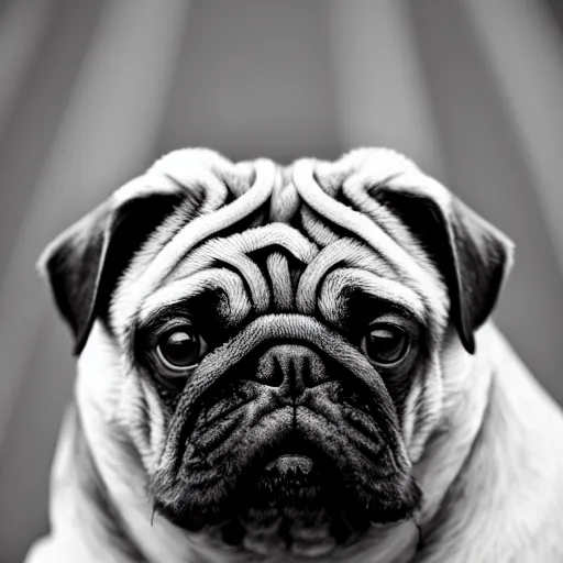 Image similar to a buffed pug with muscles, black and white, intricate, masterpiece, stunning