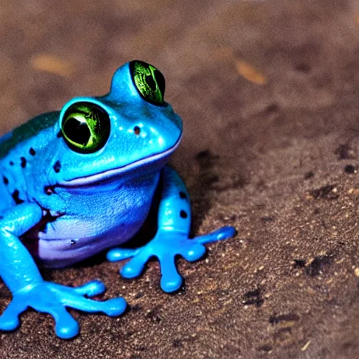 Image similar to a sad blue frog