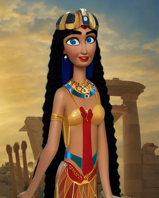 Prompt: cleopatra as a pixar character, head and shoulders