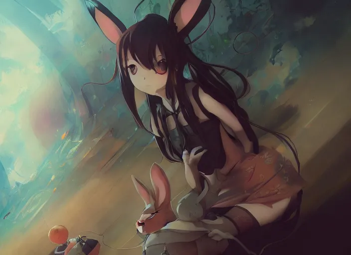 Prompt: a rabbit in a japanese anime, pa works, kyoani, studio orange, anime, contrast, pixiv, artstation, by satoshi kon, by peter mohrbacher