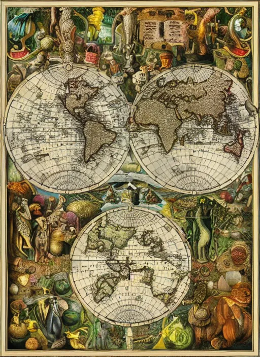 Prompt: “Detailed map of the world by Ernst Haeckel with explanations”