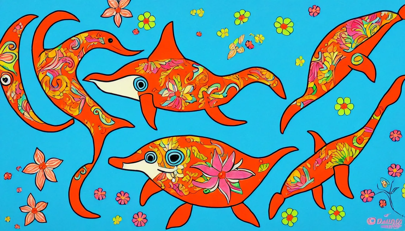 Image similar to a dolphin in the style of mexican folk art