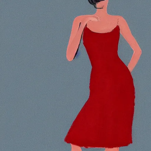 Prompt: an illustration of a french fashion model posing in a red dress inspired by coby whitmore