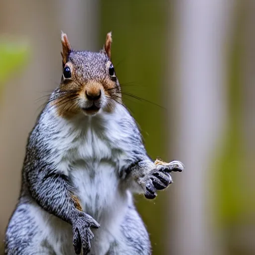 Prompt: award winning mational geographic photo of a squirrel wearing a tuxedo