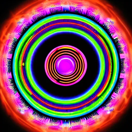 Image similar to cyberpunk neon colored blackhole mandala eye art