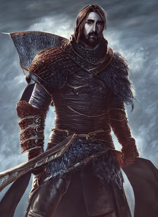 Image similar to A fantasy comic book style portrait painting of Lee Pace as a male Dark Souls character, unreal 5, DAZ, hyperrealistic, octane render, RPG portrait, ambient light, dynamic lighting