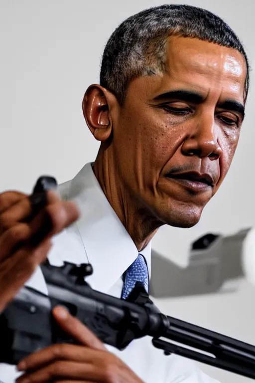 Image similar to obama with a rifle, professional HD photography, realistic