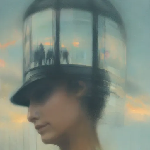 Image similar to detailed face of a woman, clockwork, moment, tectonic sky, skydome, bullet train, turbines, utopian, tech noir, wet reflections, prism, atmospheric, ambient, nick alm, casey baugh, pj crook, syd mead, livia prima, nick alm, casey baugh,