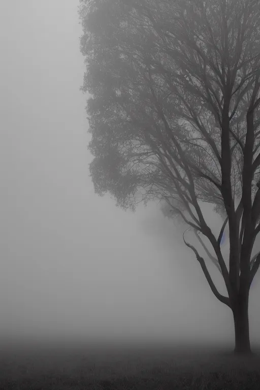 Prompt: tall tree in a fog, photo by Didier Massard,