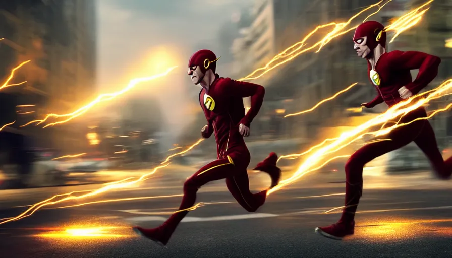 Prompt: ''flash running from the police, dc, cinematic shot, high quality, 8 k, photorealistic''