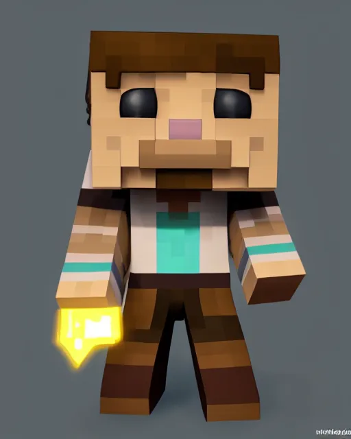 full body 3d render of minecraft steve as a funko pop