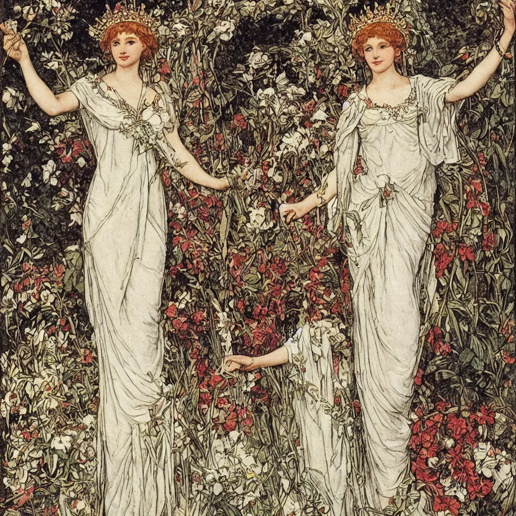 Prompt: May Queen, by Walter Crane