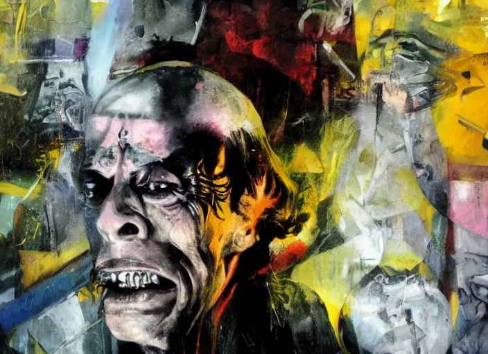 Image similar to a still from an occult horror movie by dario argento, alejandro jodorowsky and kenneth anger, close - up : : oil painting by adrian ghenie