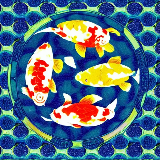 Prompt: Koi carp pattern overlapping circles by John singer sargent sunset colour palette